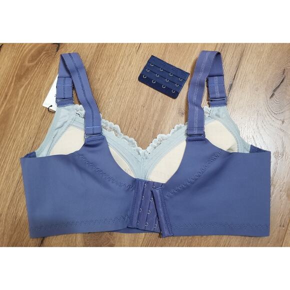 MeooLiisy Women's 18 Hour Bra No Wire Latex Lined Cup Unpadded Blue Size US 38D - Picture 3 of 11